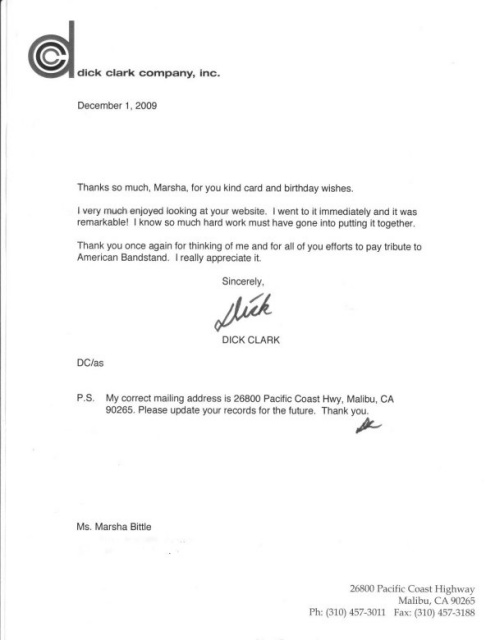 LETTER FROM DICK CLARK